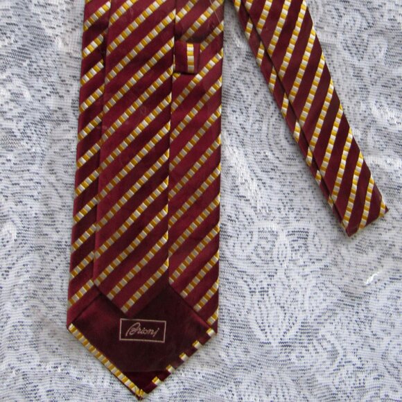 🆕BRIONI Gold/Red Geometric Striped Silk LUXURY Tie HANDMADE ITALY - Picture 7 of 10